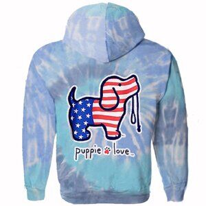 Puppie Love Dog USA Lagoon Blue Tie Dye Pup Pullover Hoodie - NEW Fast Ship